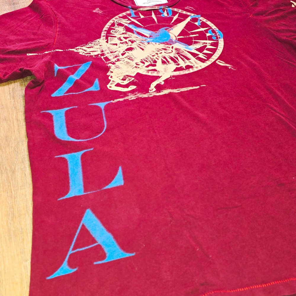 ZULA Graphic T-Shirt Men's XL Maroon Compass Sailboat Print Y2K Streetwear